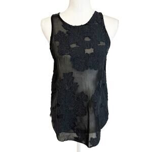 NWT WIlfred Aritzia Womens Top Size XXS Silk Blend Black Floral Textured Dark